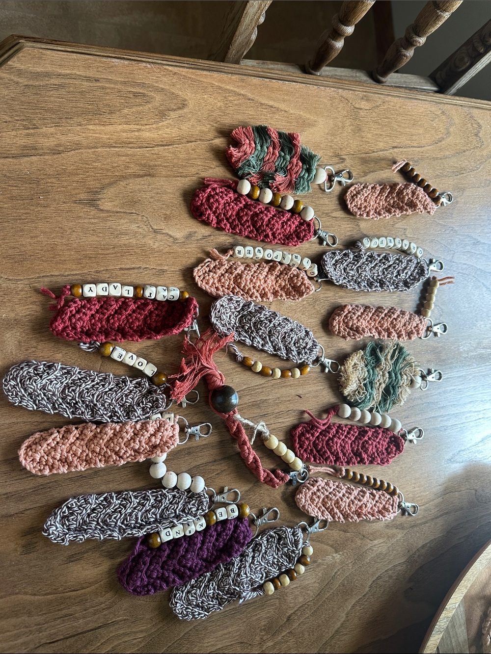 Handmade Crochet Keychain Tassel - Mixed Peach, Pink, Maroon & Green!